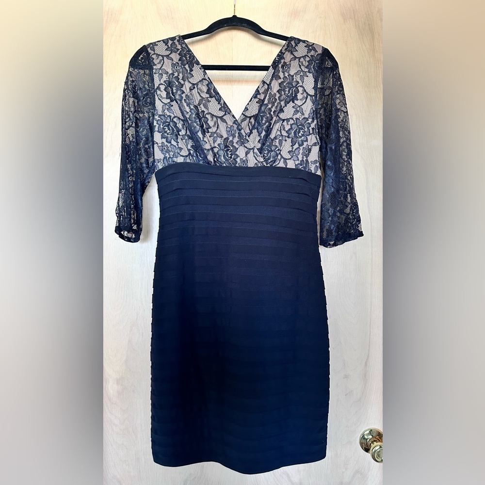 Adrianna Papell Black Nude Lace Cocktail Dress Size 8